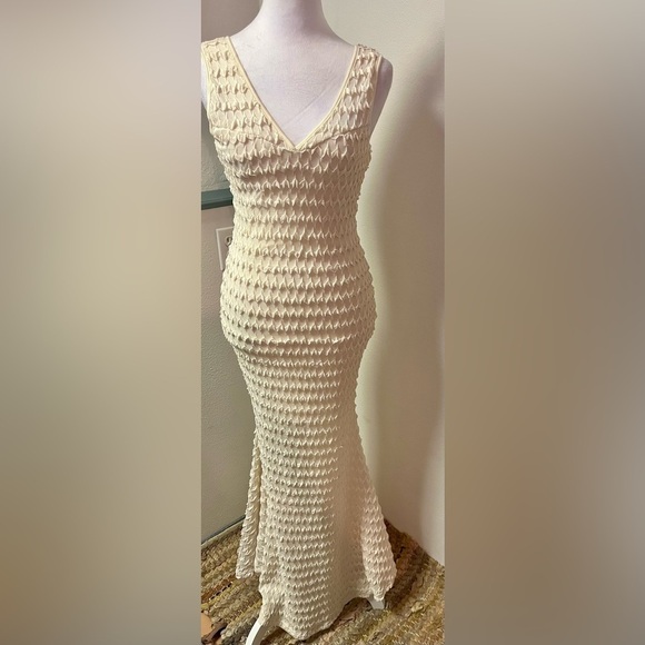 Altar’d State Maxi Dress with Mermaid Style Cut and Textured Ivory Color 
Small - Picture 1 of 7